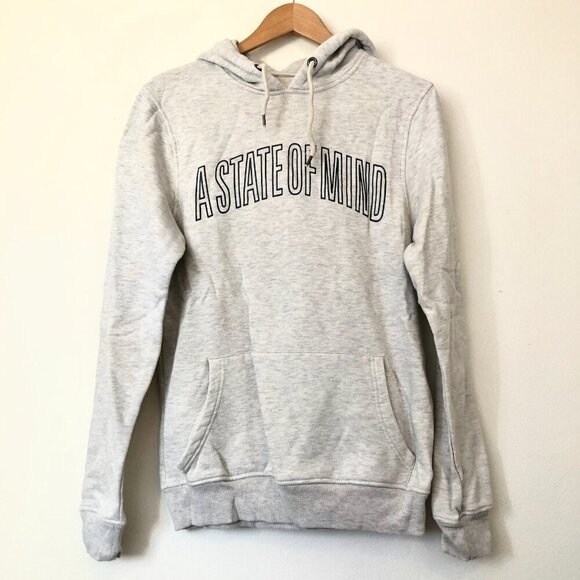 PRIMARK Heather Gray a State of Mind Fleece Lined Graphic Hoodie Sweatshirt S - Picture 1 of 10
